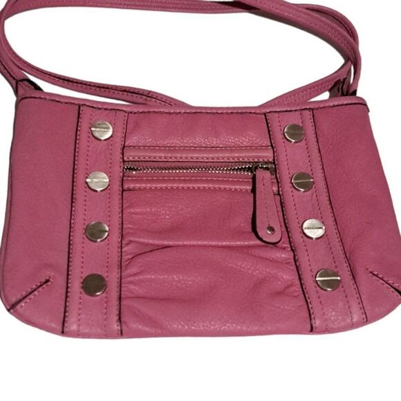 B. Makowsky Women's Cross Body Leather Bag Purse  Pink Stud Details - Picture 1 of 8